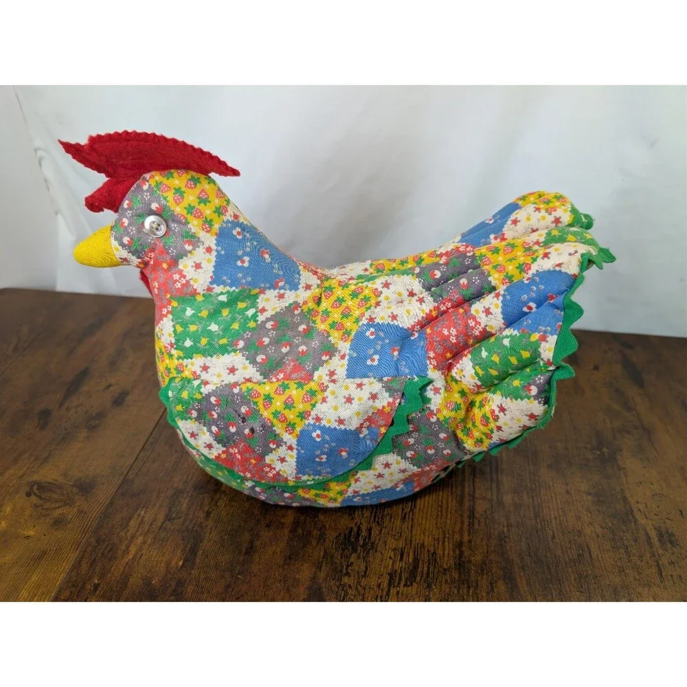 Vintage Patchwork Fabric Chicken Doorstop Draft Stopper Handmade Country Decor